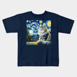 Siberian Starry Night Inspired - Artistic Cat Kids T-Shirt